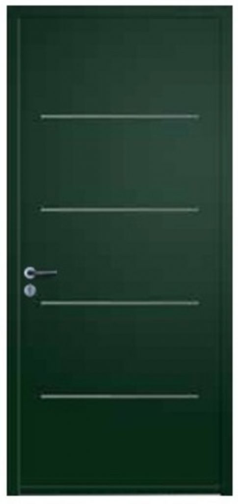 Visuel d'un porte en aluminium grise avec 4 traits en décor