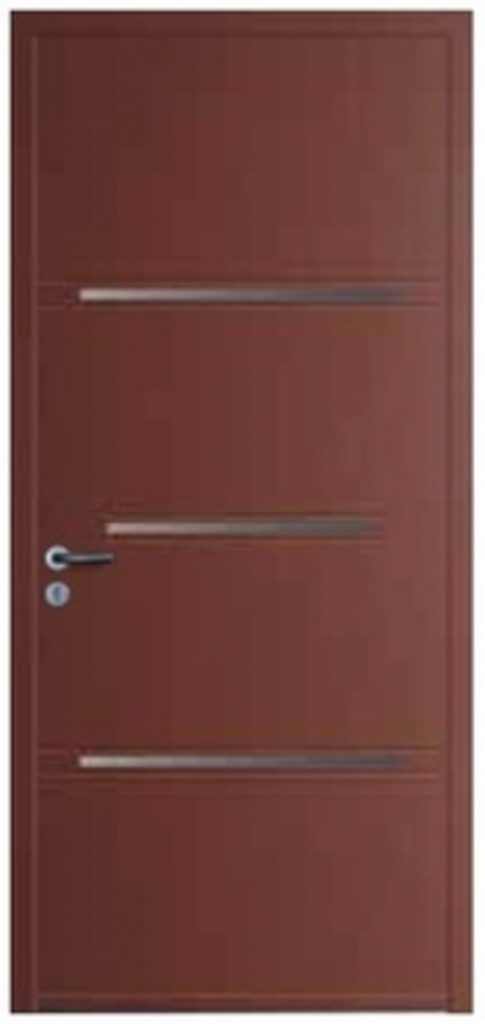 Visuel porte aluminium marron avec rainurage inox