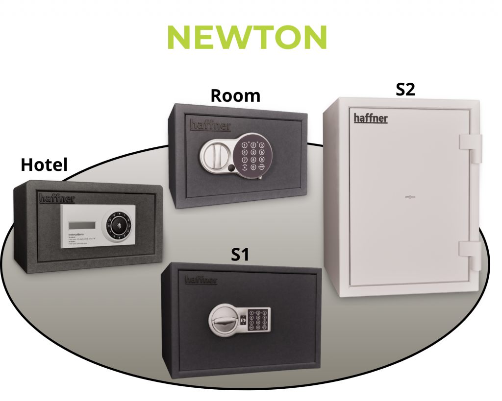 Visuel pour présenté la gamme des coffres de sécurité Newton de Fichet-Bauche en vente chez La Porte Stéphanoise Point Fort Fichet à Saint-Étienne. Conçu pour protéger les documents et objets de valaurs